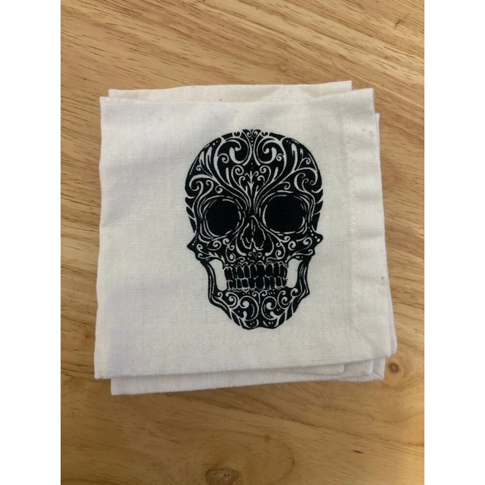 Pottery Barn Skull Day of the Dead Halloween 10x 10 linen cotton napkins